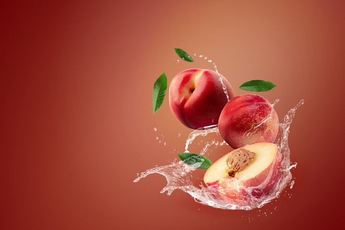 Peaches with water splash