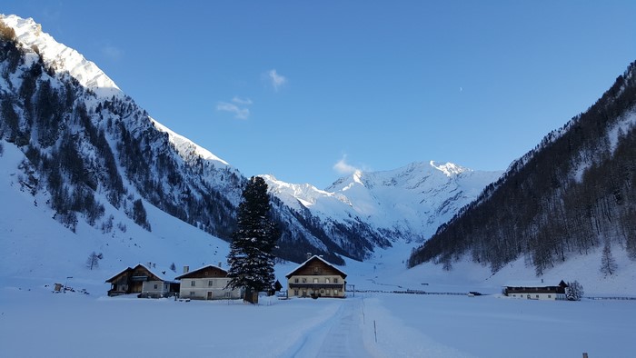Snowy Austrian Alps with Houses in Schmirntal