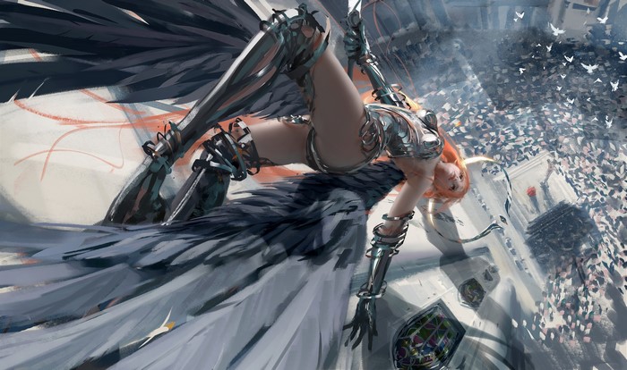 4K Wlop Angel Falling with Armor