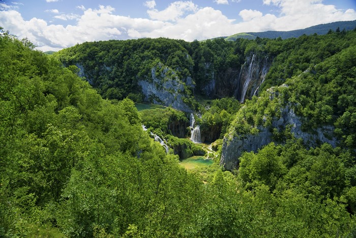 Waterfalls and forests in Plitvice Lakes National Park, Croatia