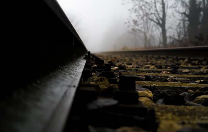 Railroad tracks in fog