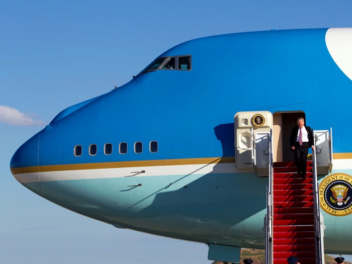 Donald Trump exiting Air Force One airplane