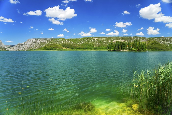 Krka National Park, Croatia, Lake, Mountains, and Sky