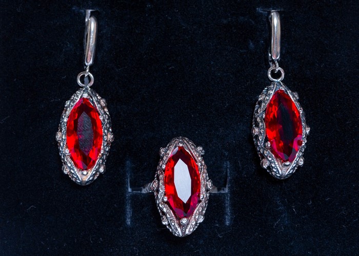 Ruby Marquise Cut Ring and Earrings Set