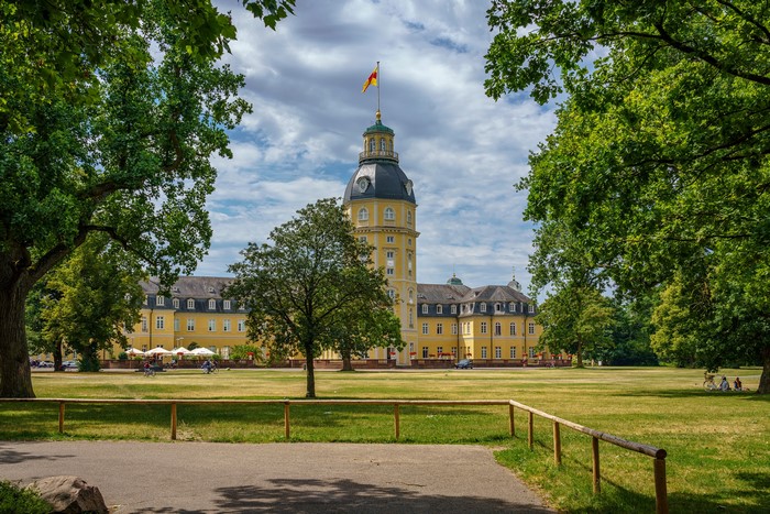 Karlsruhe Palace with a flag on the tower