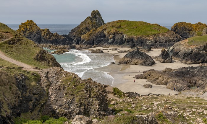 Kynance Cove, England Coastline with Crags and Cove