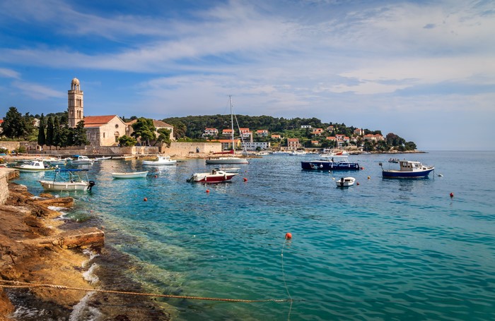Boats in a bay near Hvar, Croatia