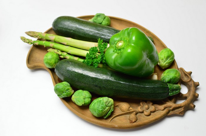 Green Vegetables on a Wooden Platter