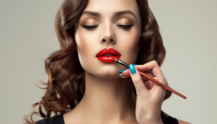 4K Close-Up of Woman with Red Lips Makeup