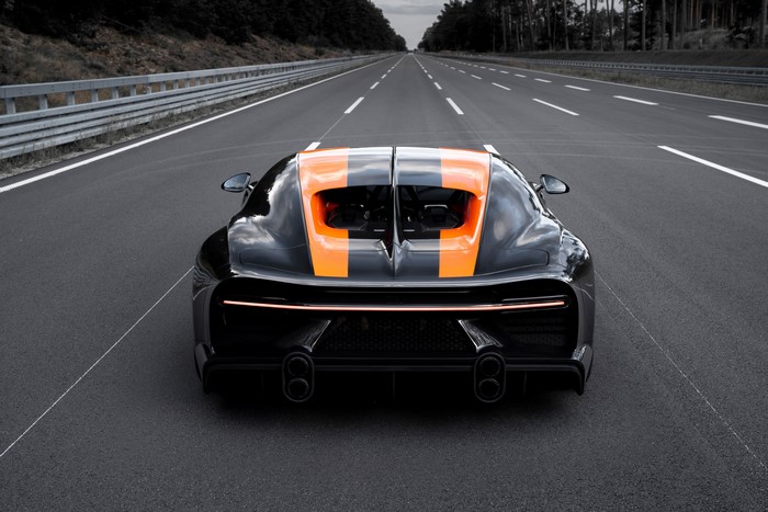 Bugatti Chiron Super Sport 300+ rear view on road