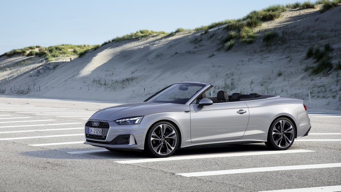Silver Audi A5 Cabriolet parked on road