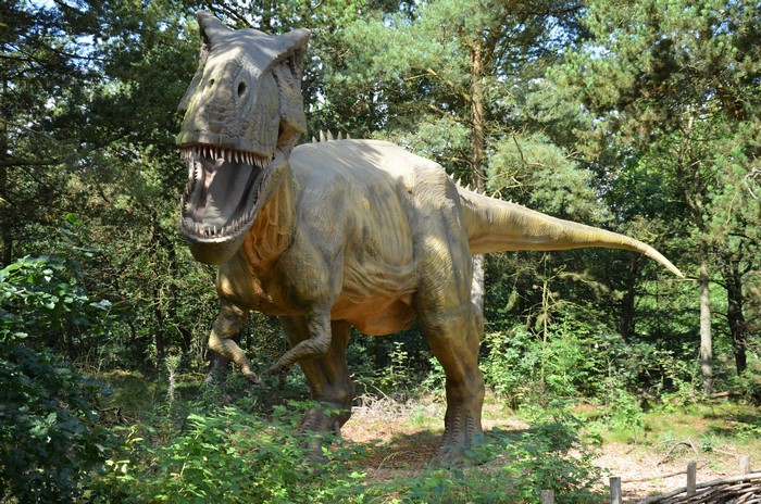4K Tyrannosaurus rex Dinosaur Sculpture in Forest