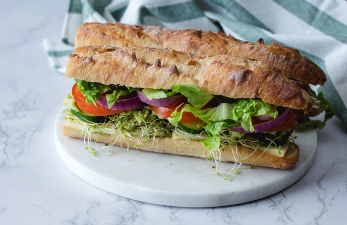 Vegetable sandwich on a baguette