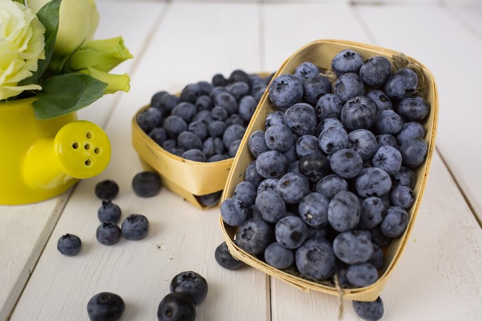 Blueberries in wicker baskets