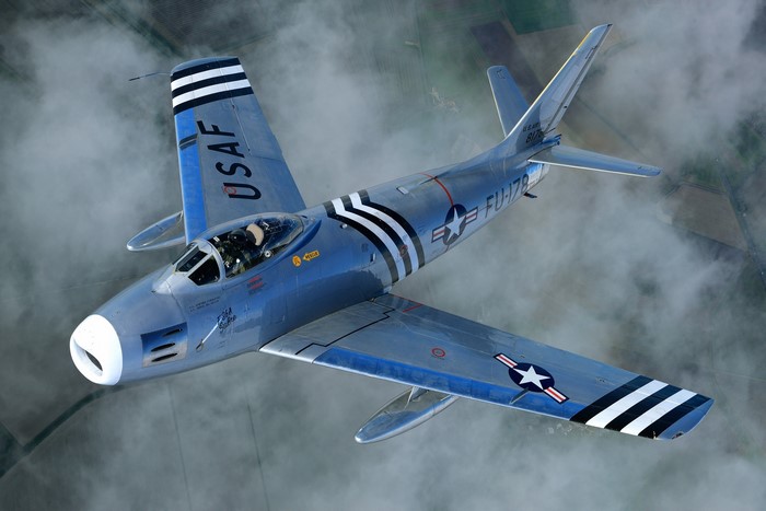 North American F-86 Sabre fighter jet in flight