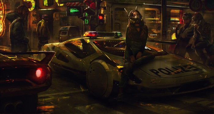 4K Cyberpunk Police Car with People