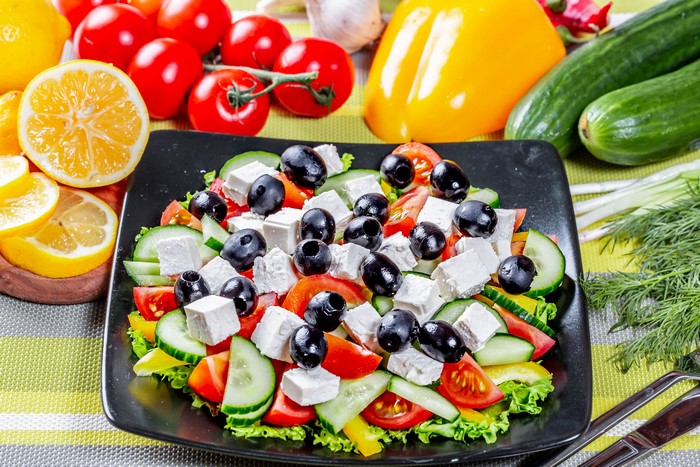 Greek Salad with Feta, Olives, Tomatoes, and Cucumbers