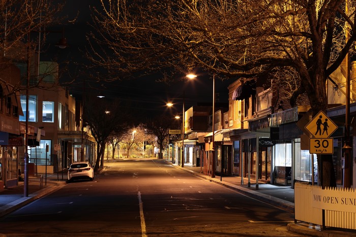 Street at night in Melbourne, Australia