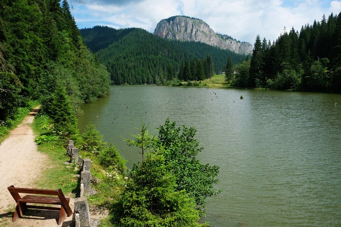 Red Lake in Transylvania, Romania with Mountains and Forest