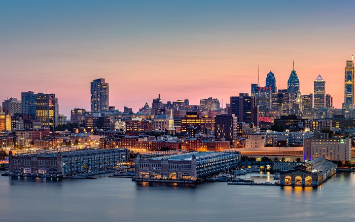 Philadelphia Skyline and Marinas at Dusk