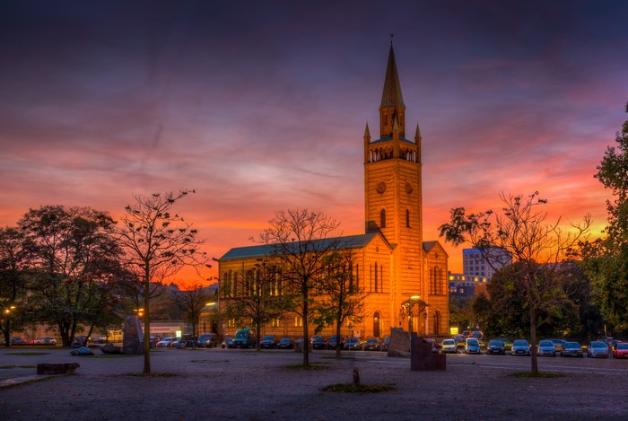 Church in Berlin at sunset