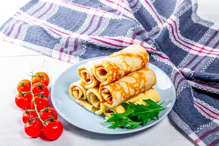 Pancakes with Tomatoes on a Plate