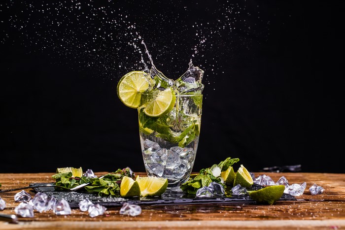 Mojito with lime and ice splash