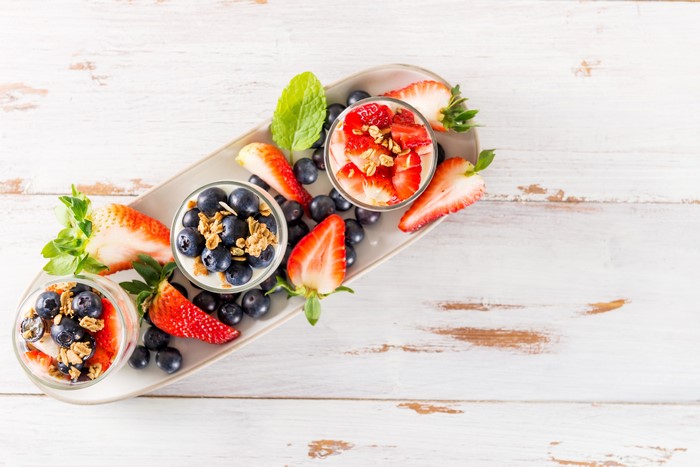 Yogurt with Strawberries and Blueberries