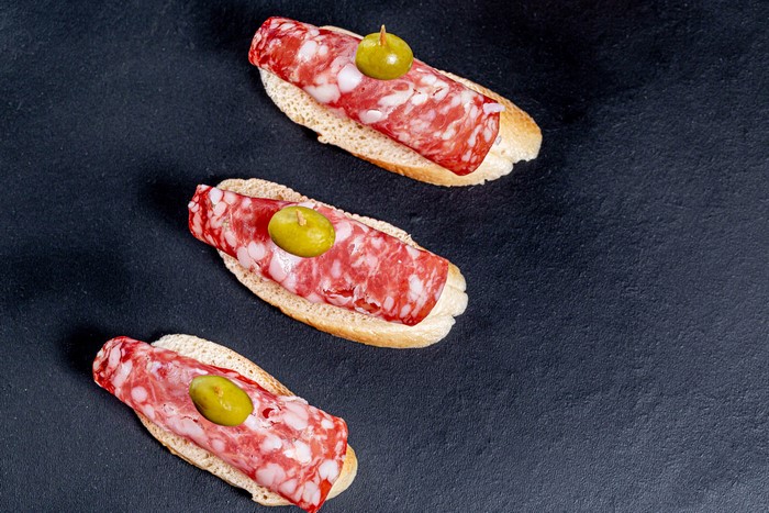 Three Salami and Olive Sandwiches