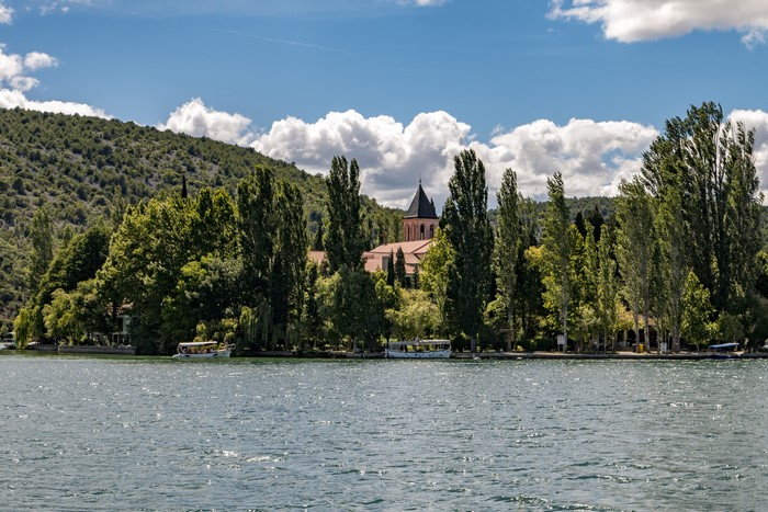 Krka National Park, Croatia with boats on the lake