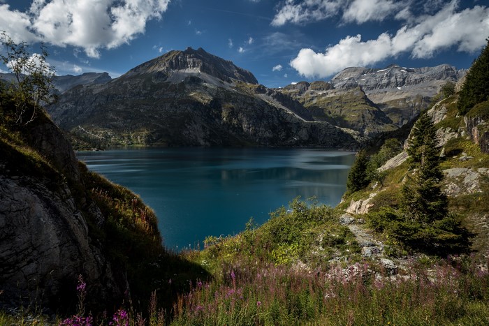 4K Mountains and Lake in Switzerland Alps