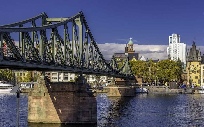 4K Frankfurt Germany River Bridge Buildings