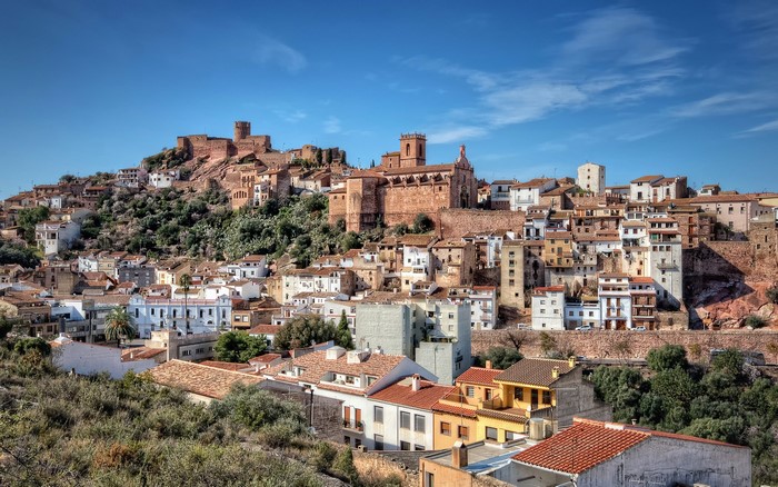 Town on a hill with a castle in Spain
