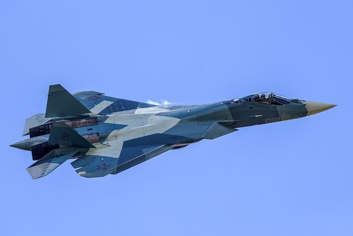 Sukhoi Su-57 fighter jet in flight