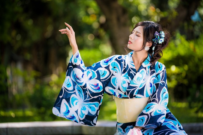 Woman in Kimono with Flowers