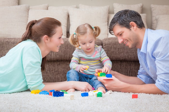 Family Playing with Building Blocks