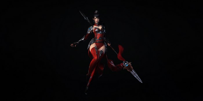 Goddess warrior with spear on black background