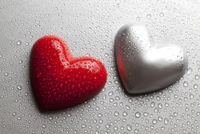Two Hearts with Water Drops