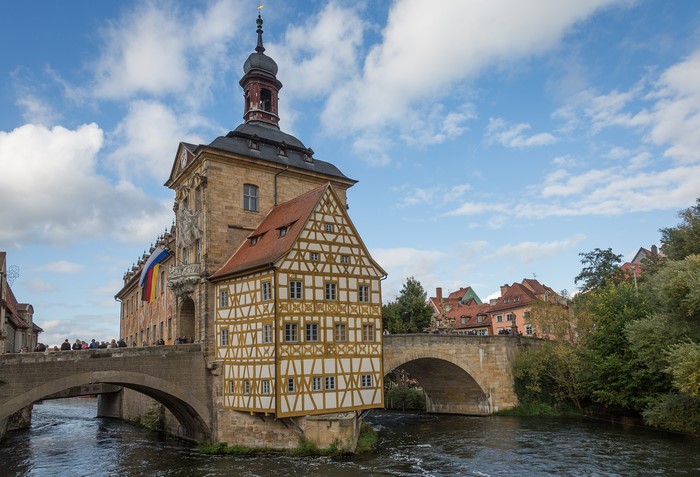 Altes Rathaus Bamberg on Regnitz River, Germany