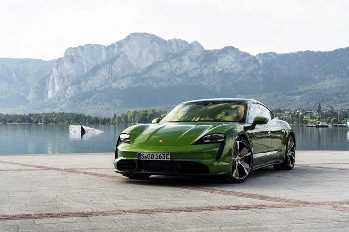 Green Porsche Taycan Turbo S 2020