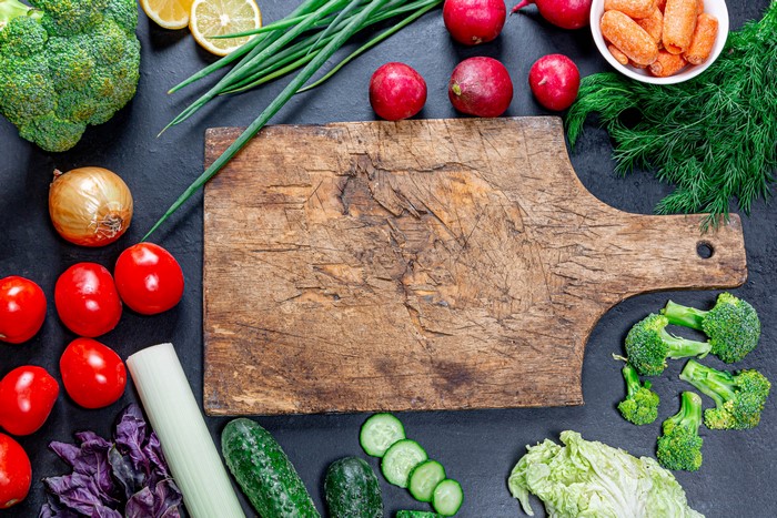 Vegetables and cutting board