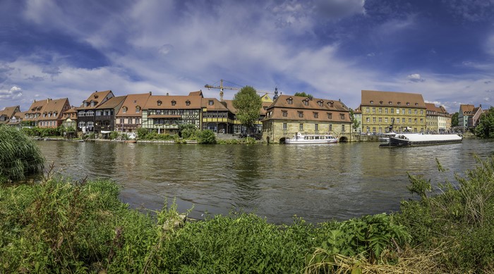 4K Bamberg Germany Houses River Marinas Riverboat