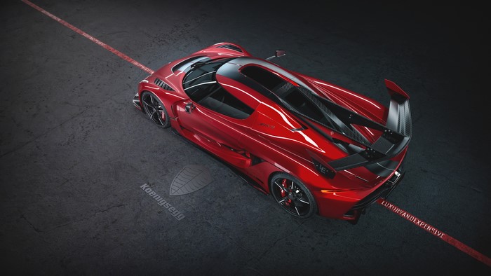 Koenigsegg Jesko 1600 Cherry Red Edition from above