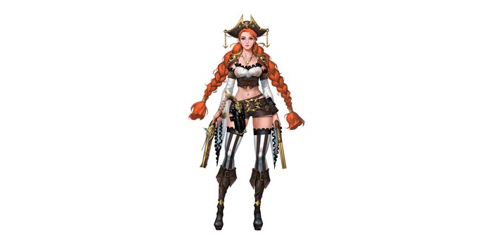 Pirate girl with red braids and pistols