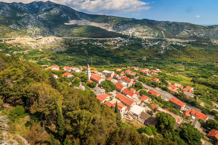 Klis, Croatia village with mountains and highway