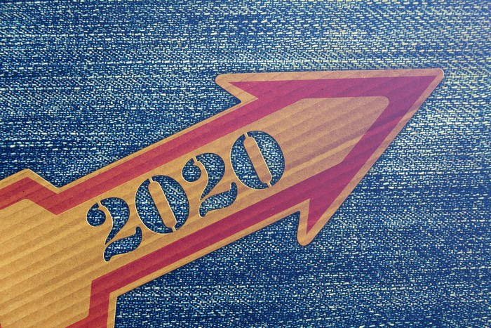 2020 Arrow on Denim Background