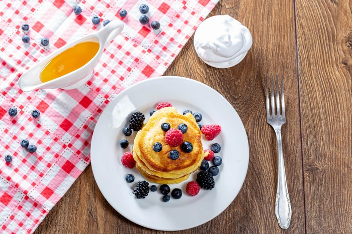 Pancakes with Berries and Honey