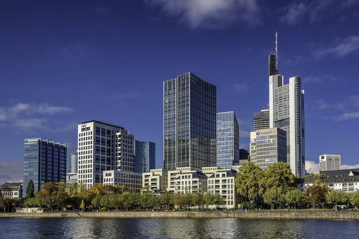 Frankfurt skyline with river and buildings