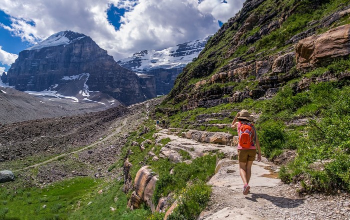 People hiking on a mountain trail