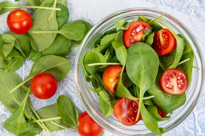 Spinach and Tomatoes in a Bowl